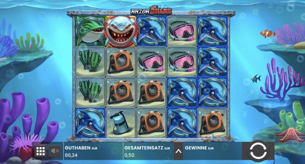 Die Walzen im Razor-Shark Slot mit verschiedenen Symbolen