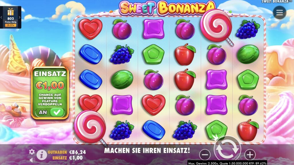 Screenshot der deutschen Version von Sweet Bonanza